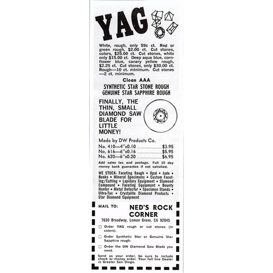 Ned's Rock Corner YAG Lemon Grove California 1972 Ad AF8-2