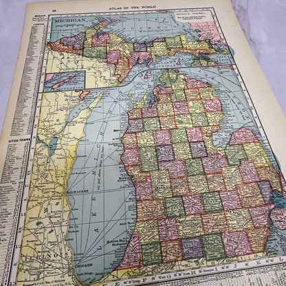 Map of Michigan 1910 Print V14-7