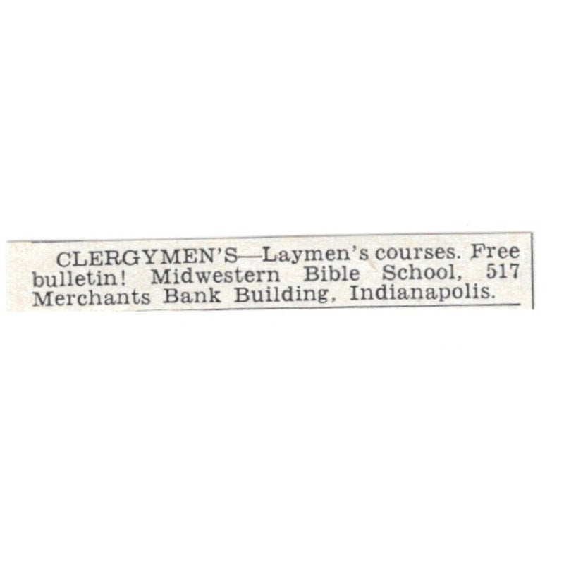 Clergymen's Laymen's Courses Midwestern Bible School Indianapolis 1955 Ad AG1-S7