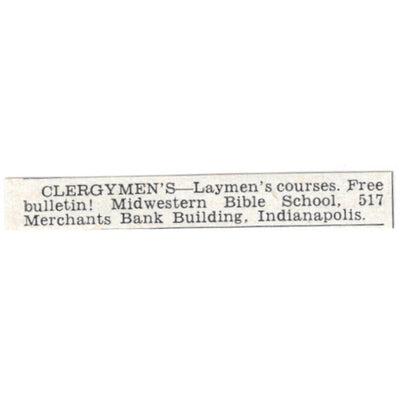 Clergymen's Laymen's Courses Midwestern Bible School Indianapolis 1955 Ad AG1-S7