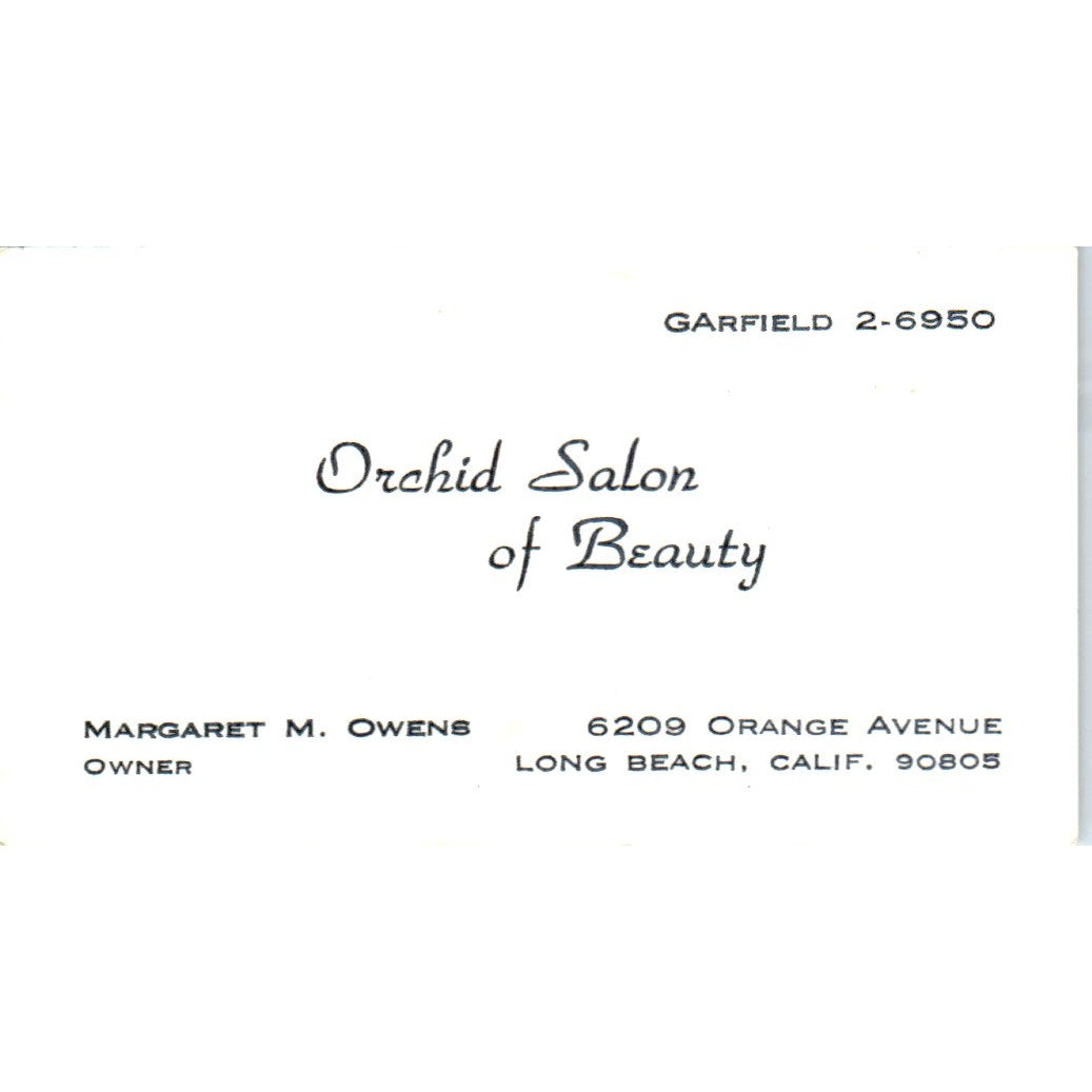 Orchid Salon of Beauty Margaret M Owens Long Beach CA Vtg Business Card SD8-B12