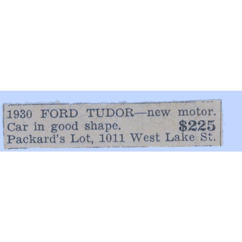 Packard's Lot West Lake Street Ford Tudor 1935 Minneapolis Journal Ad AE7-H3