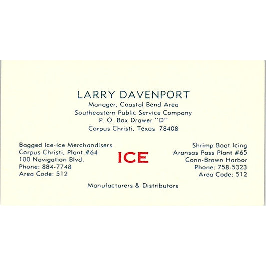 Larry Davenport ICE Manufacturers Corpus Christi Vintage Business Card SD9-B12