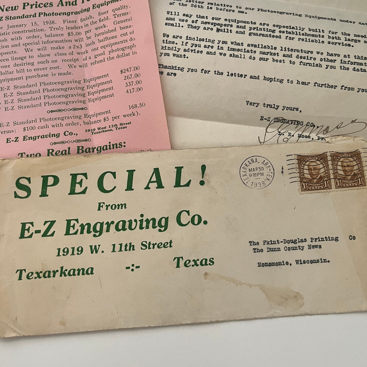 1938 E-Z Engraving Co Sales Material Packet Texarkana Texas B1