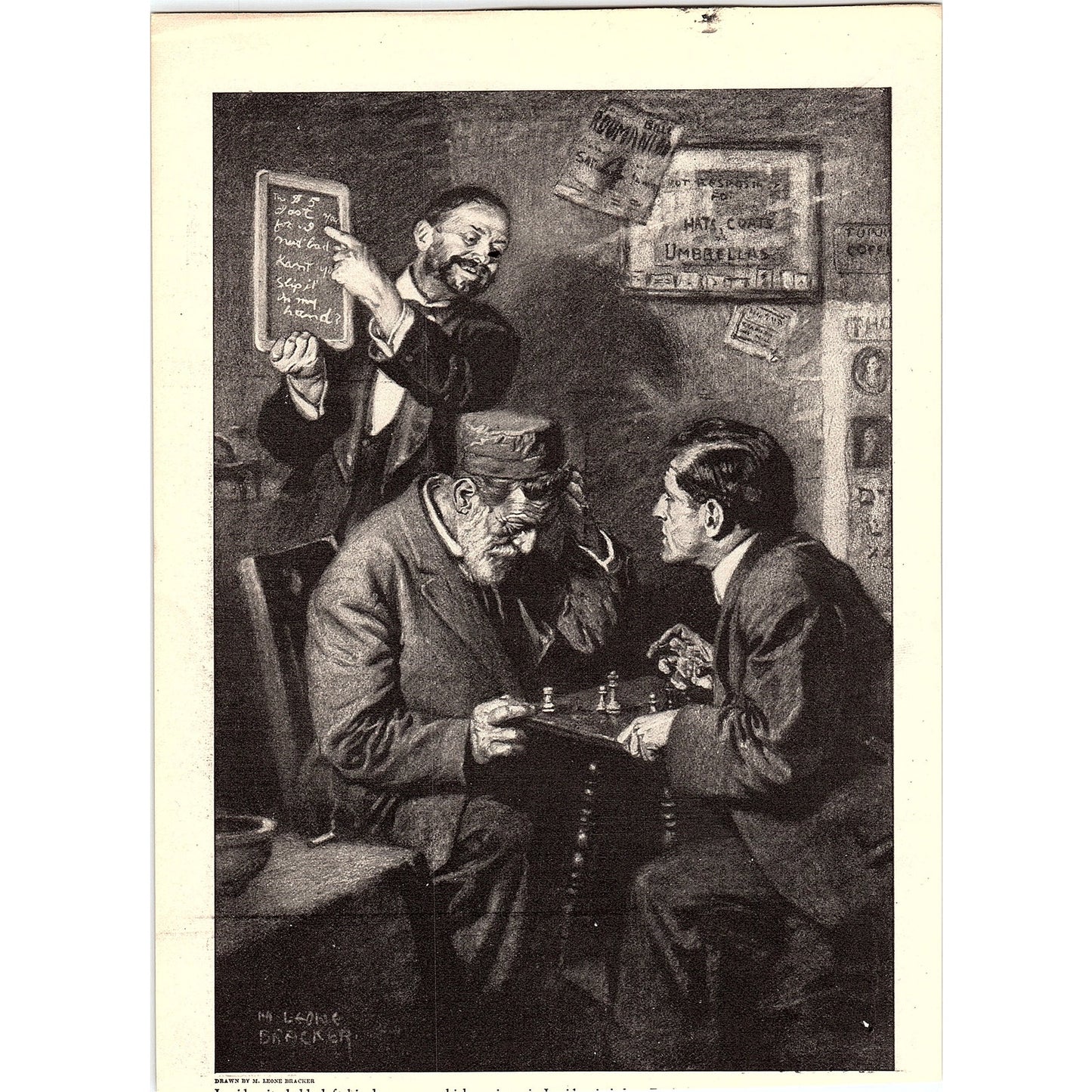 Men Playing Chess M. Leone Bracker Vintage Art Print 6x9" V17