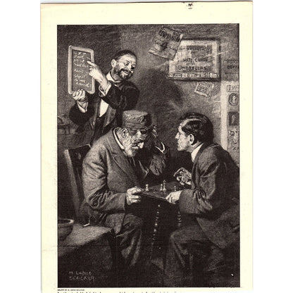 Men Playing Chess M. Leone Bracker Vintage Art Print 6x9" V17