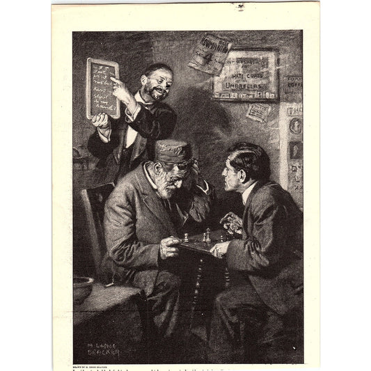 Men Playing Chess M. Leone Bracker Vintage Art Print 6x9" V17