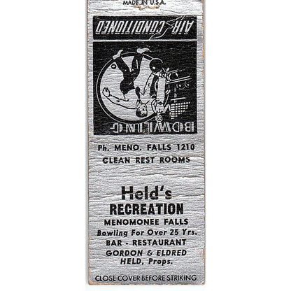 Held's Recreation Menomonee Falls WI Vintage Matchbook Cover MM11-9