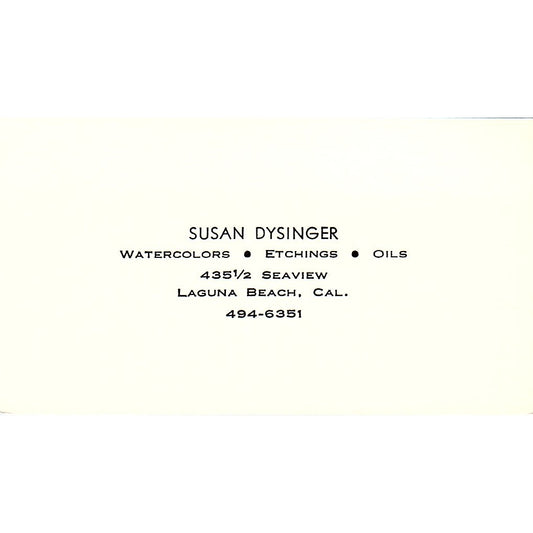 Susan Dysinger Watercolors Artist Laguna Beach CA Vintage Business Card SE3-B11