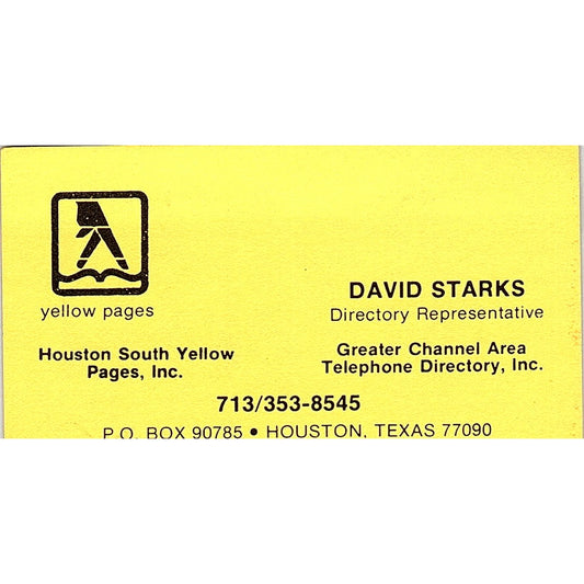 David Starks Houston TX Yellow Pages Rep Vintage Business Card SE3-B16