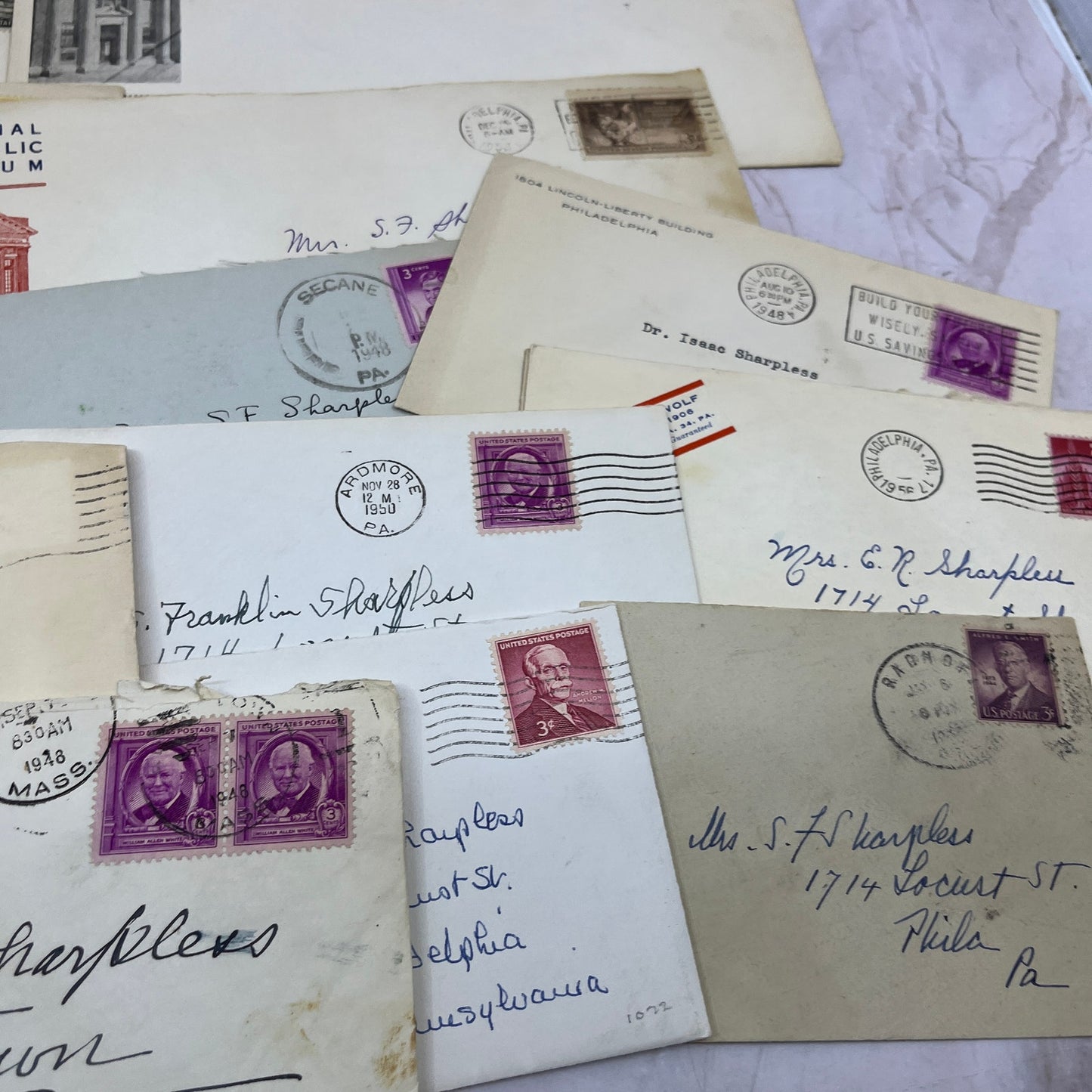 1950s Huge Lot of Mrs. S. Franklin & Dr. Isaac Sharpless Phila Envelopes TG7-EB2