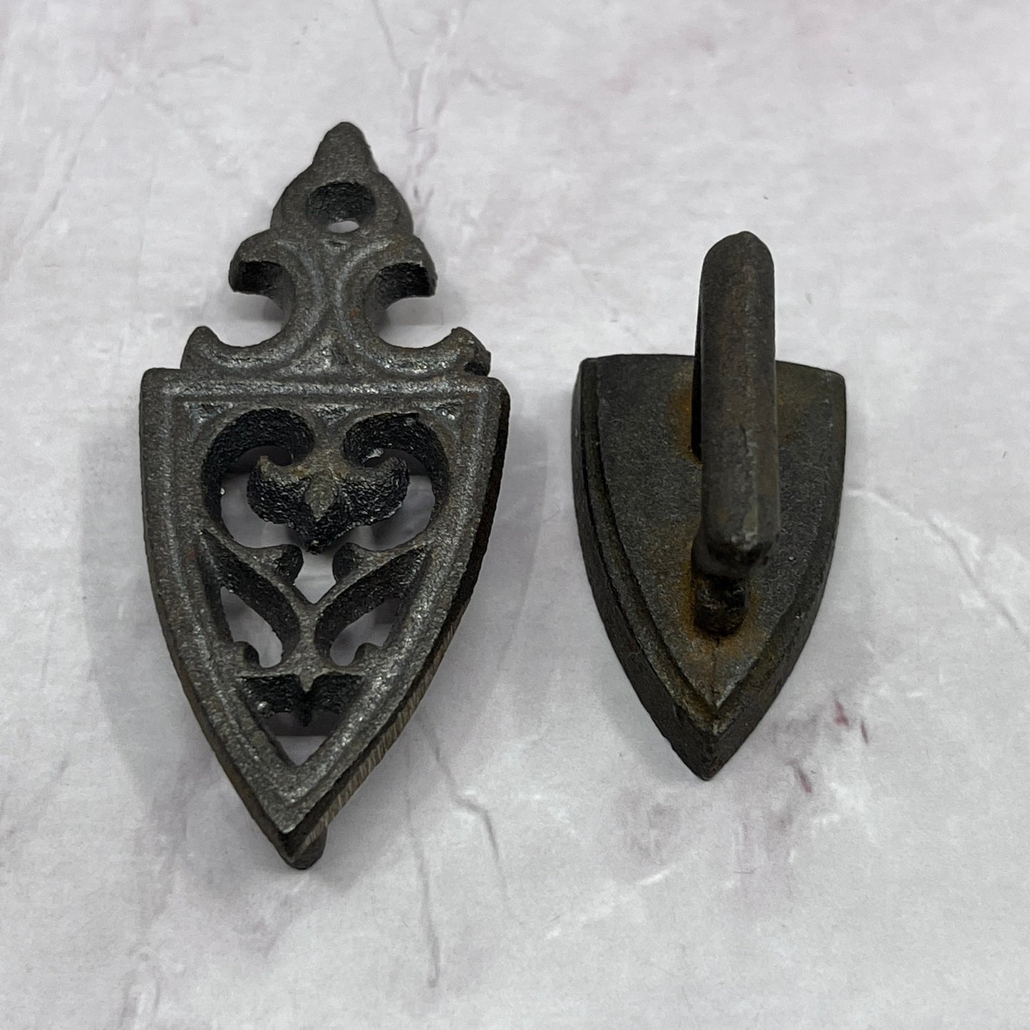 Vintage Cast Iron Miniature Trivet and Iron Set SB7
