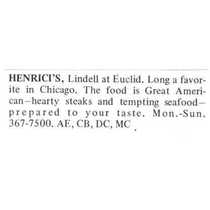 Henrici's Restaurant Euclid Chicago St. Louis 1971 Magazine Ad AD8-O1