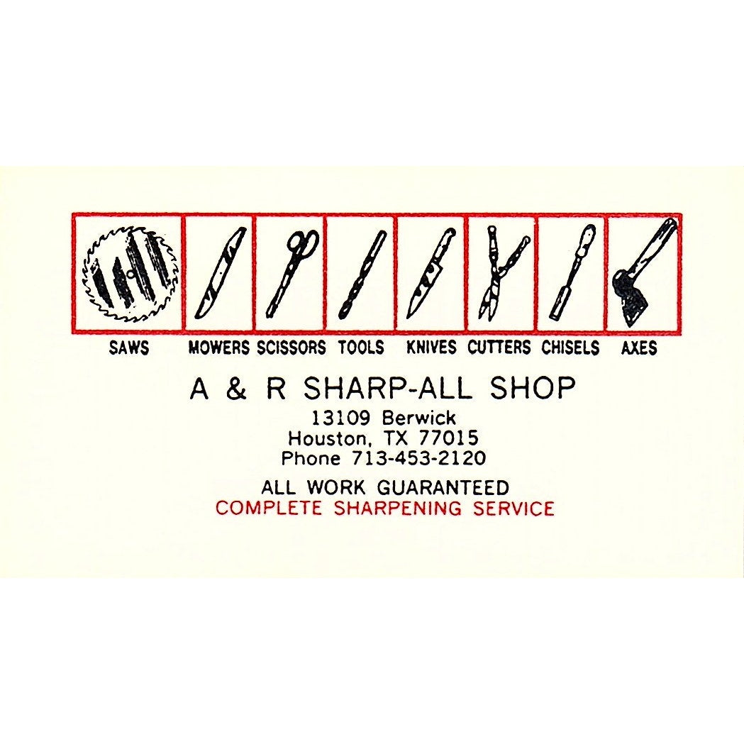 A&R Sharp-All Shop Houston TX Vintage Business Card SD9-B4
