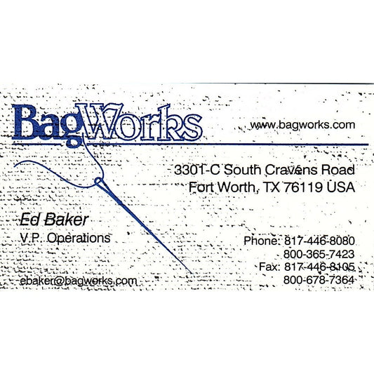 BagWorks Ed Baker Fort Worth TX Vintage Business Card SC9-B9