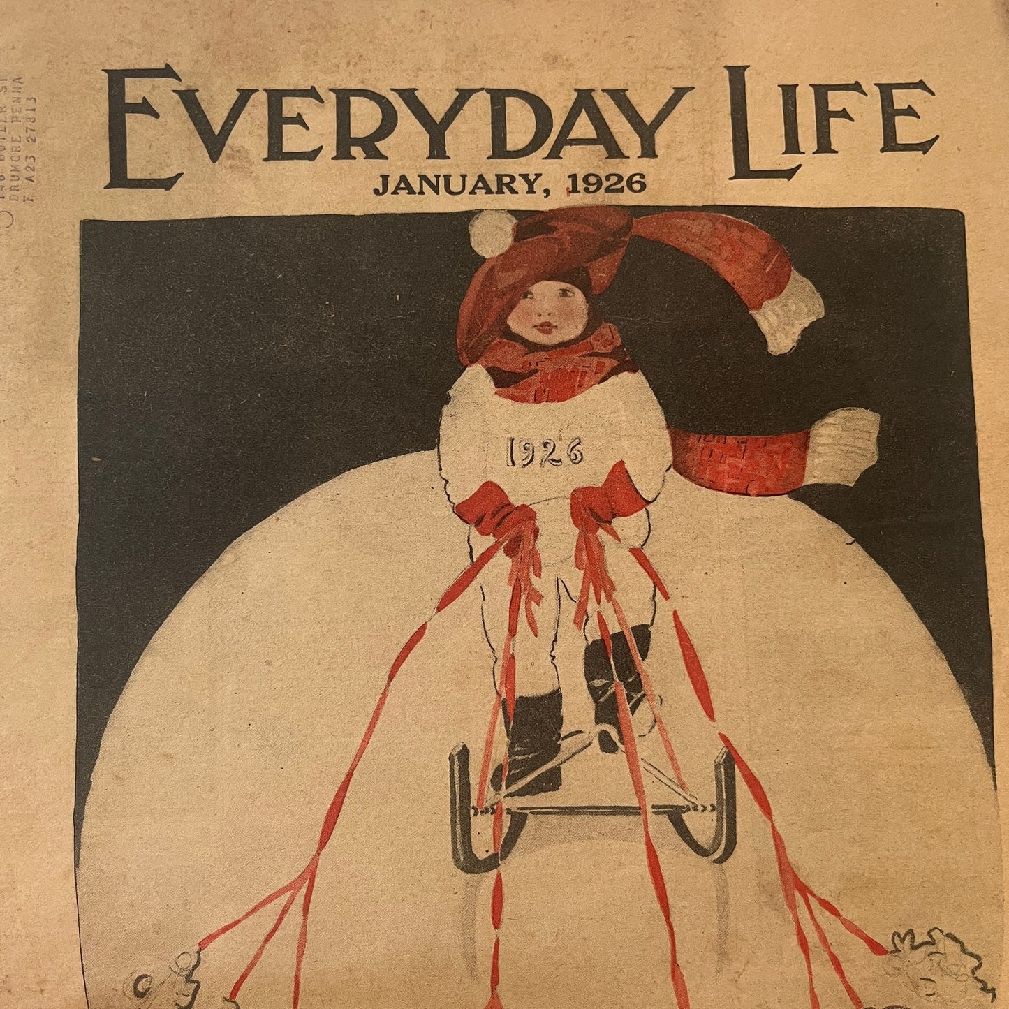 January 1926 Everyday Life Magazine COVER ONLY Child Sledding V30-4