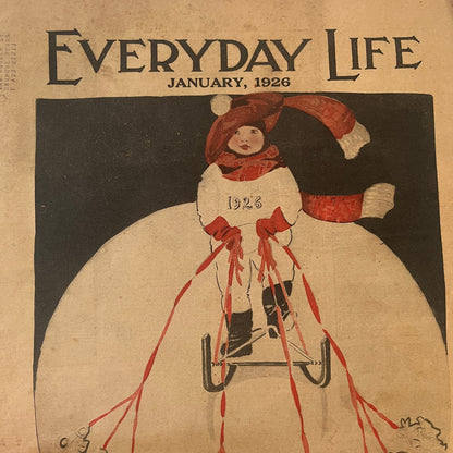 January 1926 Everyday Life Magazine COVER ONLY Child Sledding V30-4