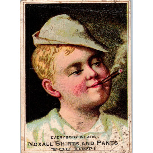 Young Boy Smoking Noxall Clothing WF Taylor & Co c1880 Victorian Trade Card AE2