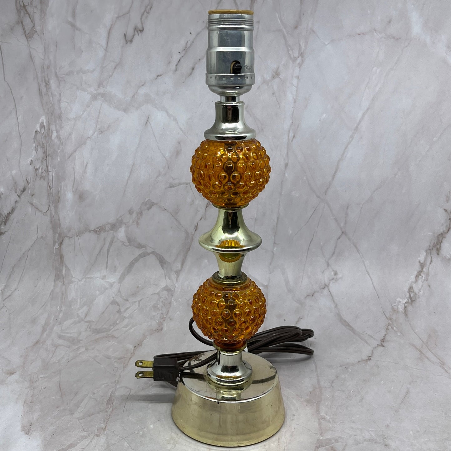 Vintage Mid Century Modern Hobnail Amber Glass Table Lamp Tested WORKS Ti5