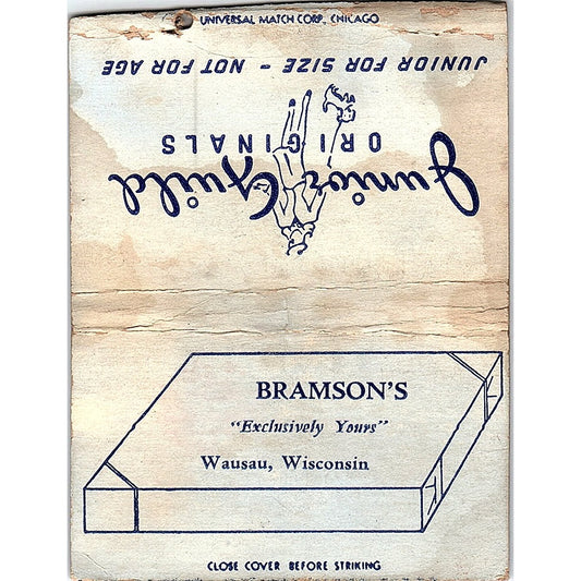 Bramson's Junior Guild Originals Wausau WI Vintage Large Matchbook Cover ML1-7