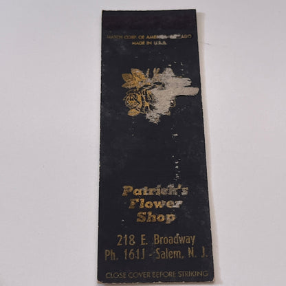 Patricia's Flower Shop Salem NJ Vintage Matchbook Cover TB6-MB1-15