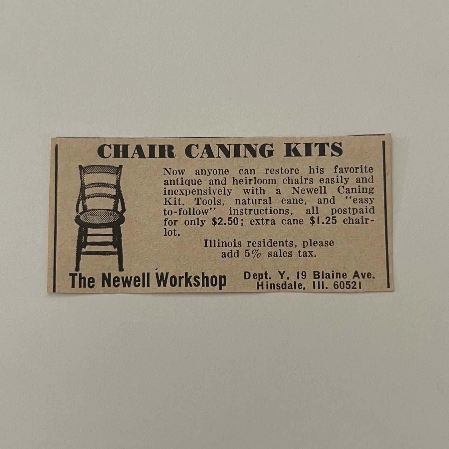 The Newell Workshop Chair Caning Kits Hinsdale IL 1971 Magazine Ad SAG4-S18