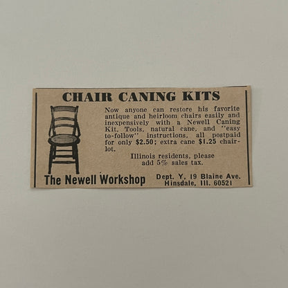The Newell Workshop Chair Caning Kits Hinsdale IL 1971 Magazine Ad SAG4-S18