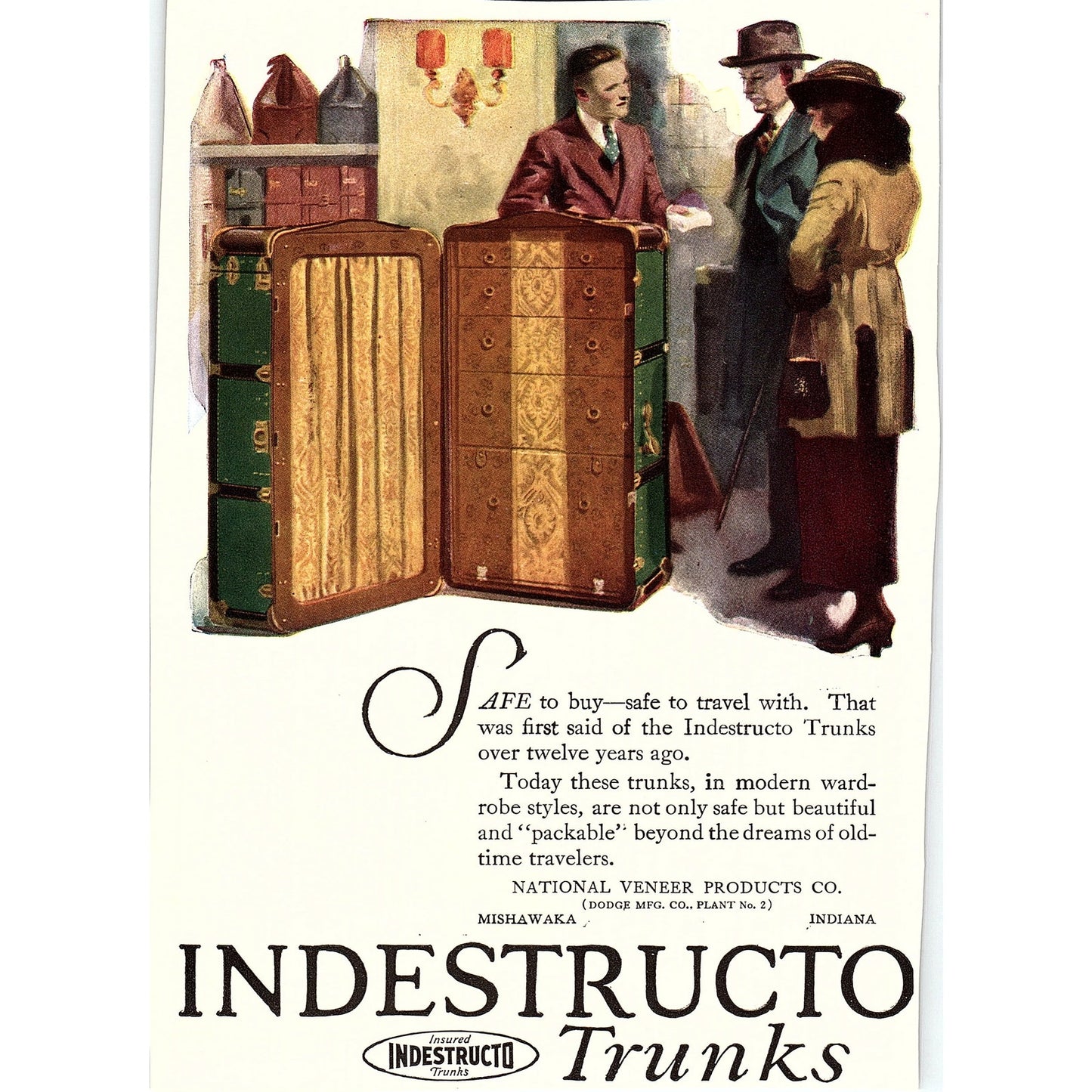Indestructo Trunks National Veneer Products Mishawaka Indiana c1920 Ad AF8-8