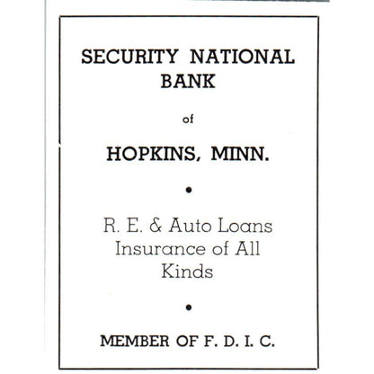 Security National Bank Hopkins MN 1940 Magazine Ad AF1-OM