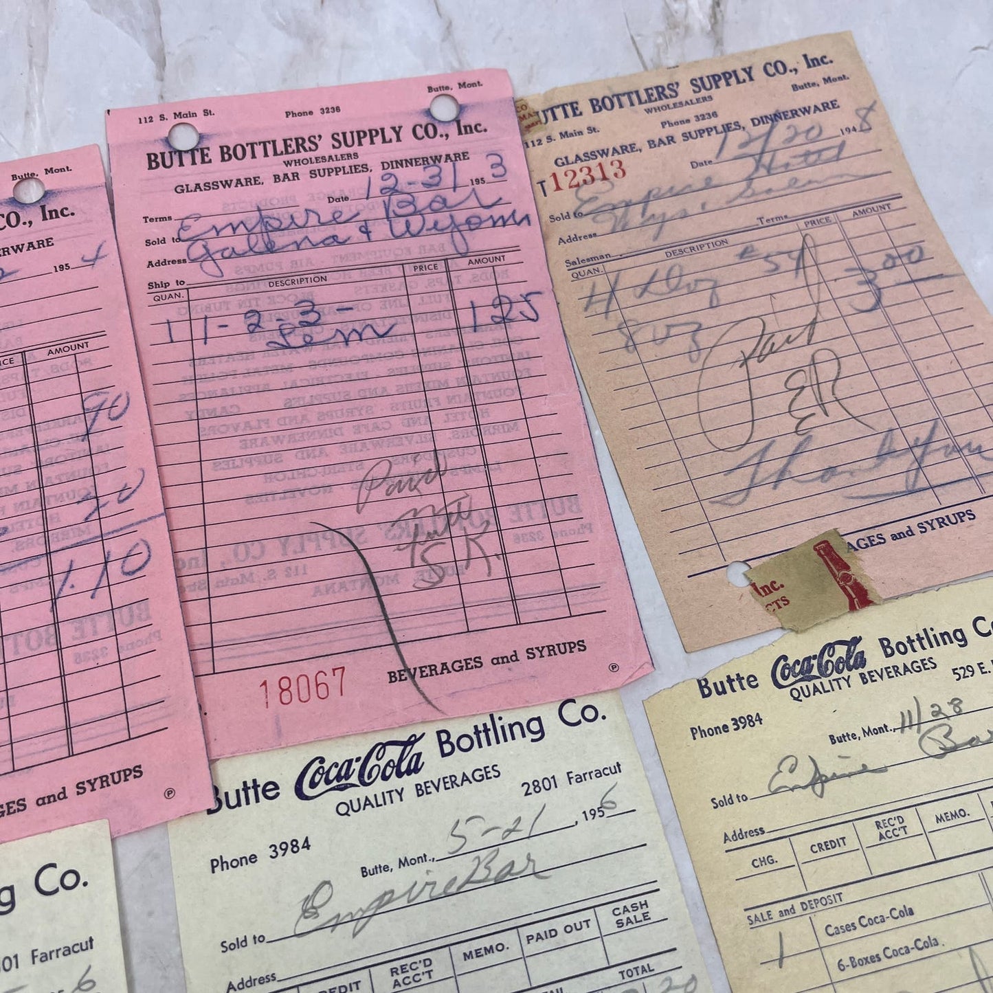 1950s Coca Cola Coke Receipt Lot of 8 Butte Bottler's Supply Co Montana AE8-1