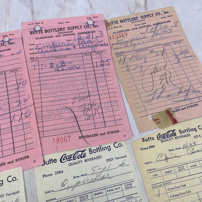 1950s Coca Cola Coke Receipt Lot of 8 Butte Bottler's Supply Co Montana AE8-1