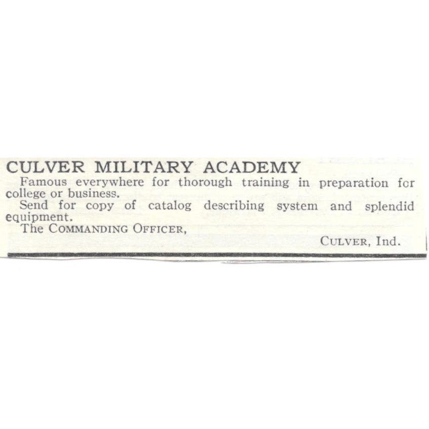 Culver Military Academy Culver Indiana c1918 Original Advertisement AE5-SA10