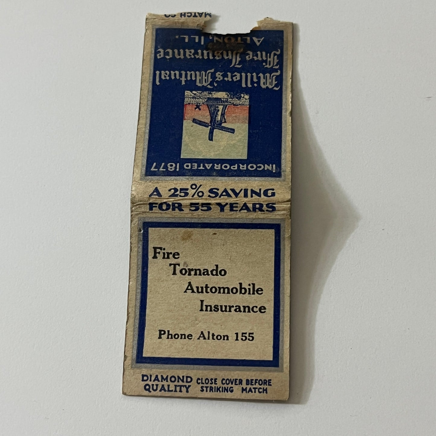 Millers Mutual Fire Ins Alton IL Vintage Matchbook TB6-MB2-11
