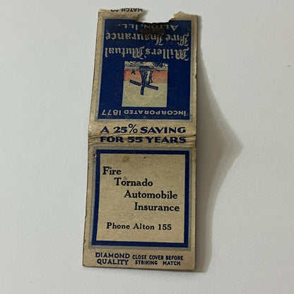 Millers Mutual Fire Ins Alton IL Vintage Matchbook TB6-MB2-11