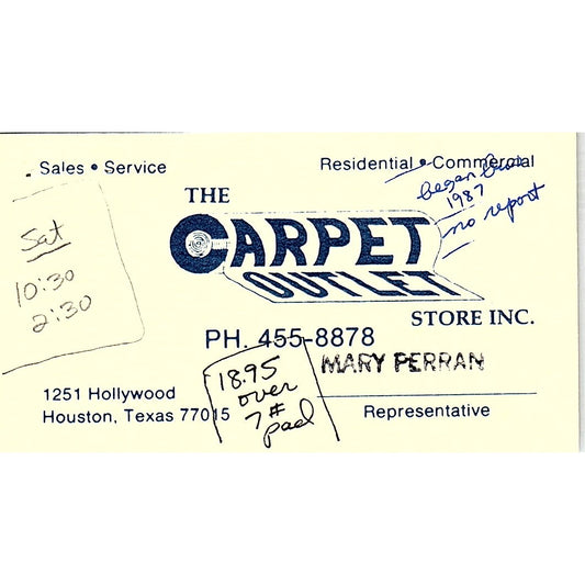 Mary Perran The Carpet Outlet Houston Vintage Business Card SC9-B11