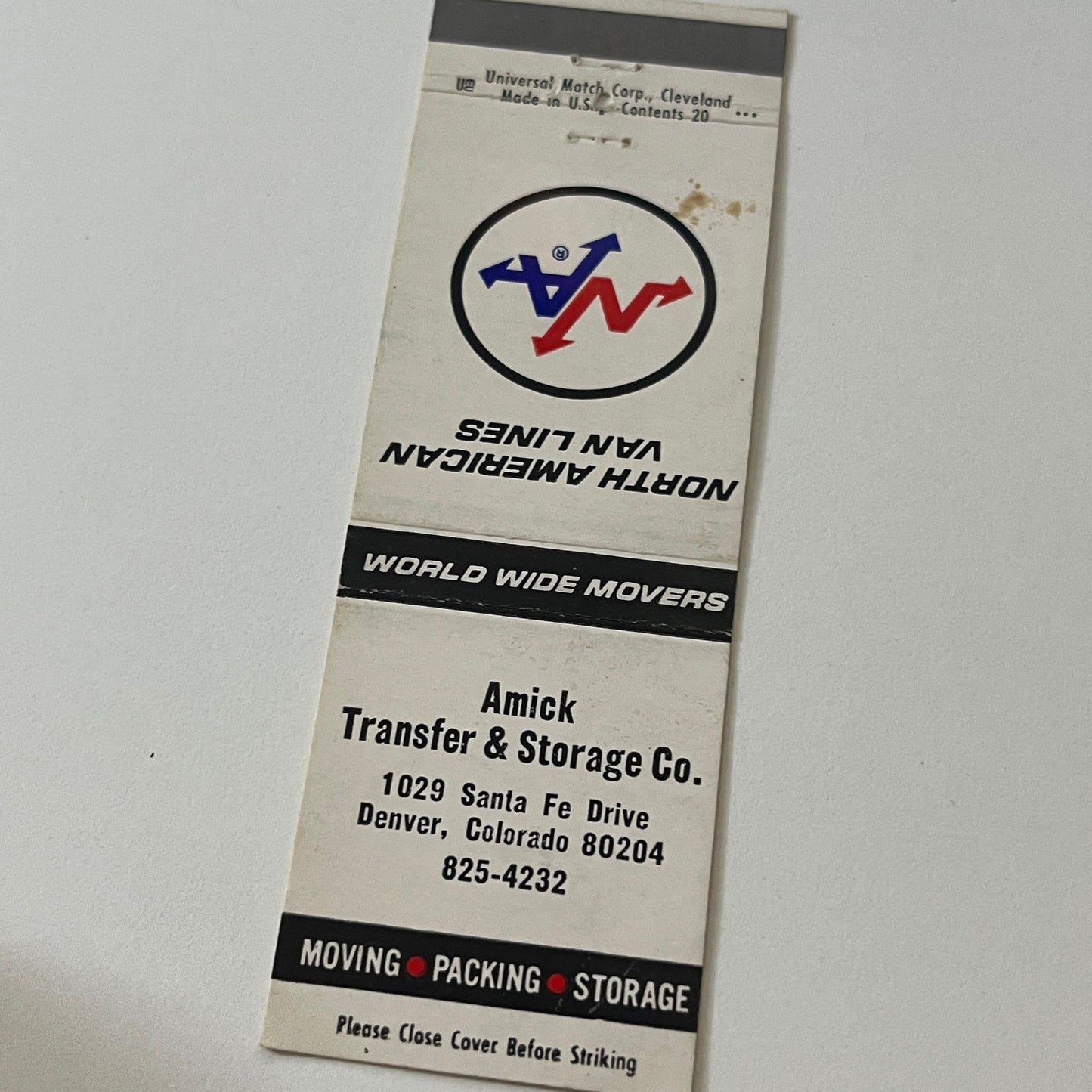 Amick Transfer & Storage Co Denver CO Vintage Matchbook Cover TB6-MB2-5