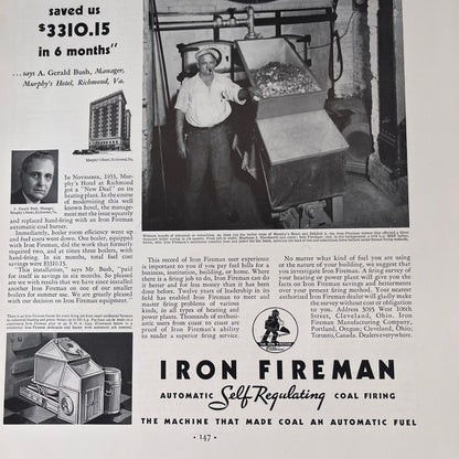 Iron Fireman Mfg Co Self Regulating Coal Firing Cleveland OH 1935 Ad V1-4