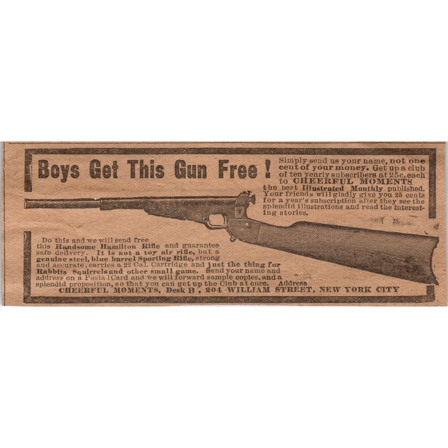 Cheerful Moments Free Rifle Promotion New York 1906 Original Ad AB6-CL1