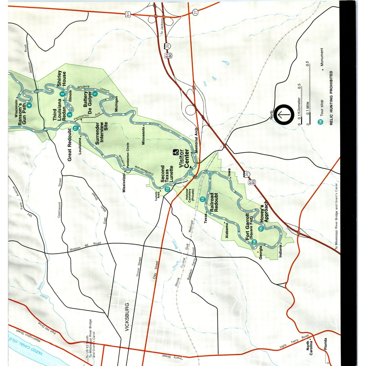 Vtg Vicksburg National Military Park MS Fold Out Map & Travel Brochure H5-5