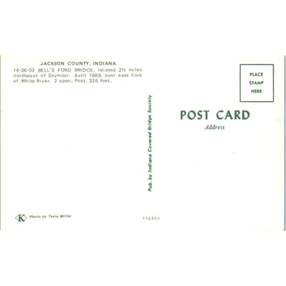 Bell's Ford Bridge Jackson County Indiana Covered Bridge Postcard PB11