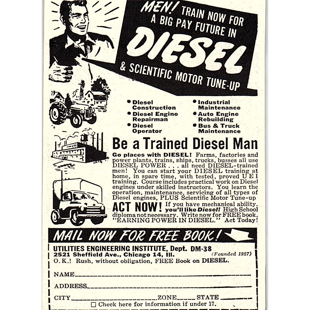 Utilities Engineering Institute Futures in Diesel Chicago 1955 Ad AF9-M2