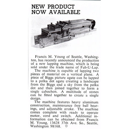 Francis M Young Lapping Machine Seattle WA 1972 Ad AF8-M3