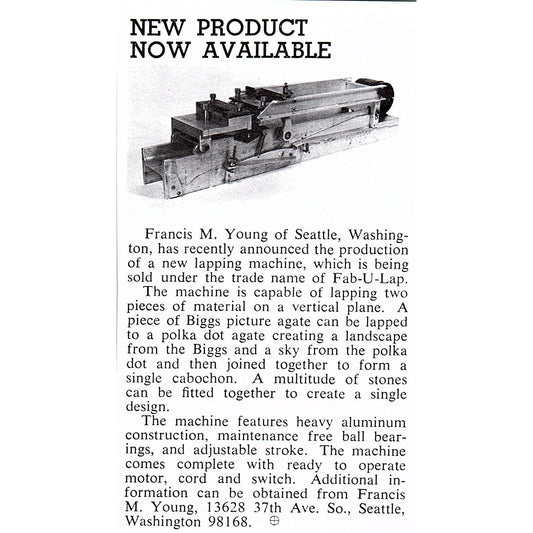 Francis M Young Lapping Machine Seattle WA 1972 Ad AF8-M3