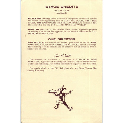 1967 Oregon Ridge Dinner Theatre Program - Catch Me if You Can Baltimore TH9-SX2