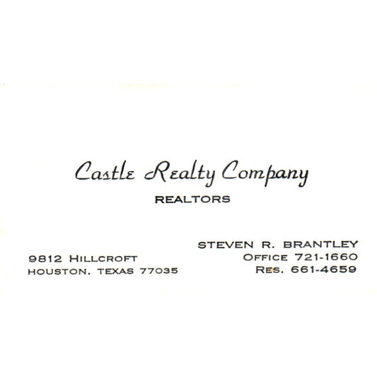 Steven R. Brantley Castle Realty Company Houston TX Vintage Business Card SD8-B1