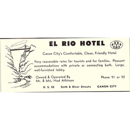 El Rio Hotel Hod Atkinson Canon City CO 1958 Ad AG1-M4