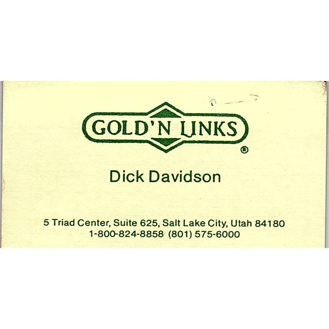 Gold'N Links Dick Davidson Salt Lake City Utah, Vintage Business Card SB4-B2