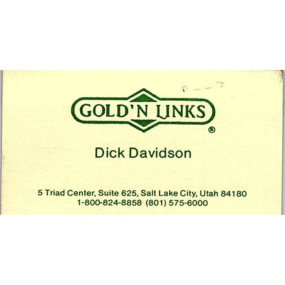 Gold'N Links Dick Davidson Salt Lake City Utah, Vintage Business Card SB4-B2