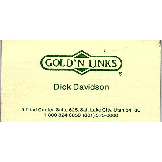 Gold'N Links Dick Davidson Salt Lake City Utah, Vintage Business Card SB4-B2