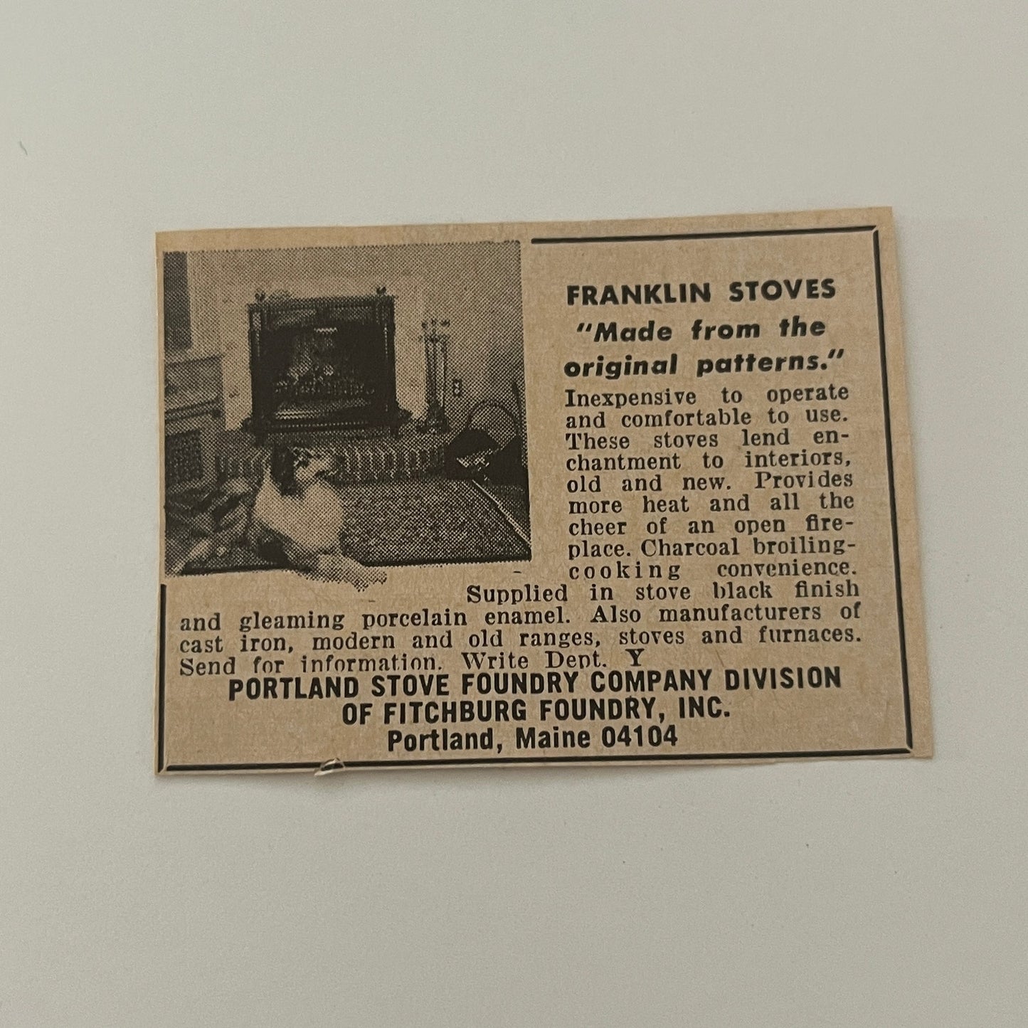 Portland Stove Foundry Co. Franklin Stoves Portland ME 1971 Magazine Ad SAG4-S14